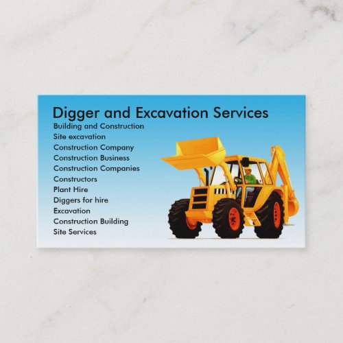 Yellow Digger  Excavator Custom Construction Business Card