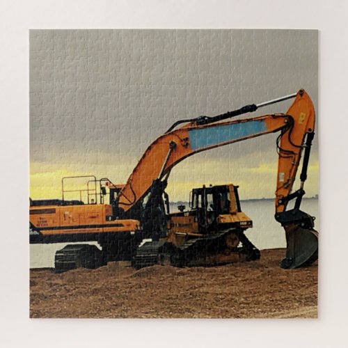 Yellow Digger  Tractor Moving Shingle 676 piece Jigsaw Puzzle