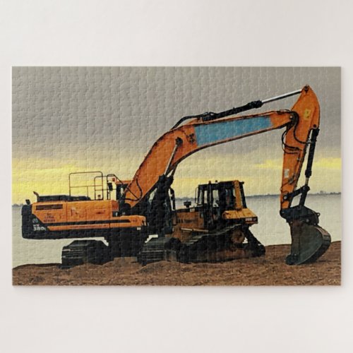 Yellow Digger  Tractor Moving Shingle at Hythe Jigsaw Puzzle