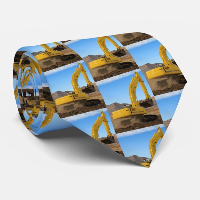 Yellow Digger Tractor pattern Neck Tie (Rolled)
