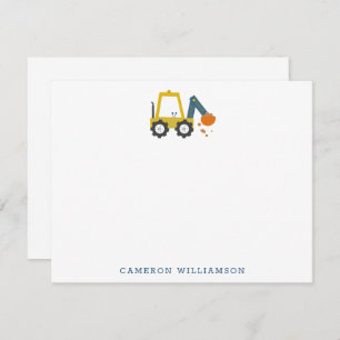 Yellow Digger Truck Art Personalized Stationery Thank You Card