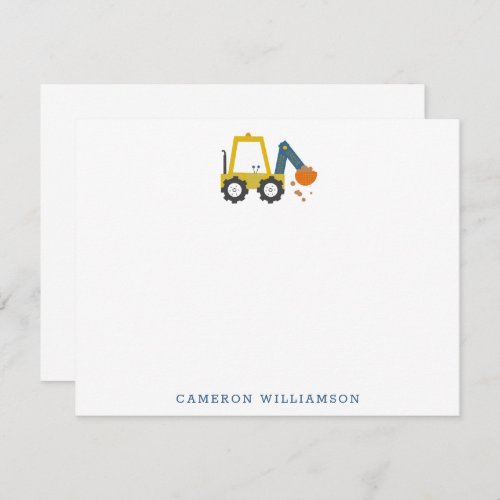 Yellow Digger Truck Art Personalized Stationery Thank You Card