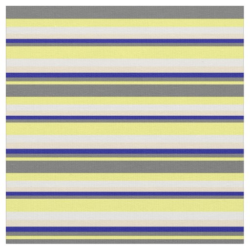 Yellow, Dim Grey, Dark Blue, Tan & White Stripes Fabric