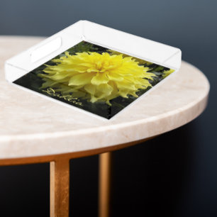 Yellow Dinner Plate Dahlia Floral Acrylic Tray