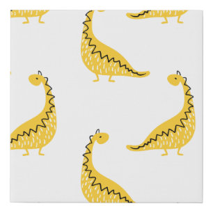 Yellow dinosaur seamless pattern. Funny vintage il Faux Canvas Print