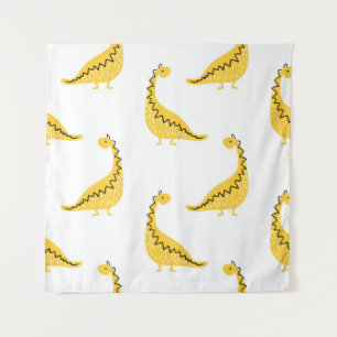 Yellow dinosaur seamless pattern. Funny vintage il Tapestry