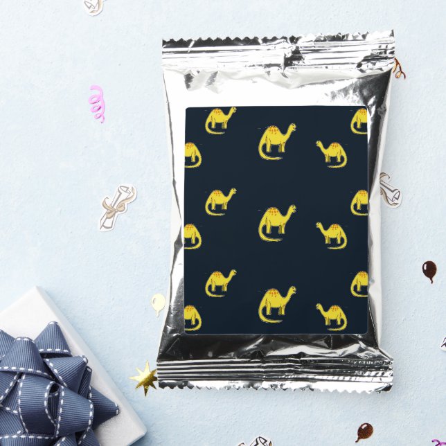 Yellow dinosaurs on blue coffee drink mix (Packets)