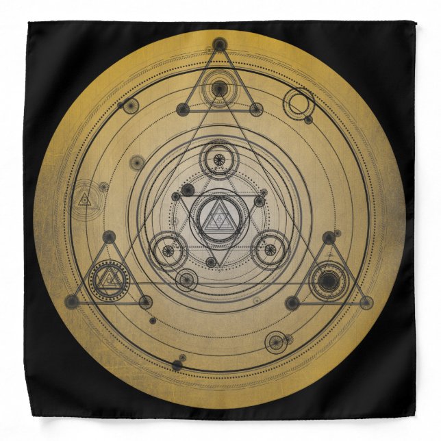 Yellow distressed sacred geometry bandana (Front)
