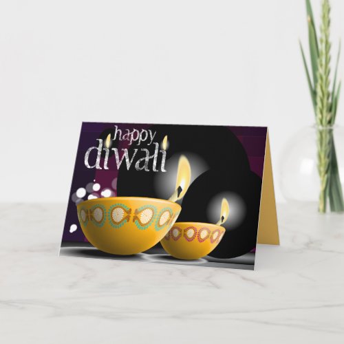 Yellow Diwali Lamps Greetings Card