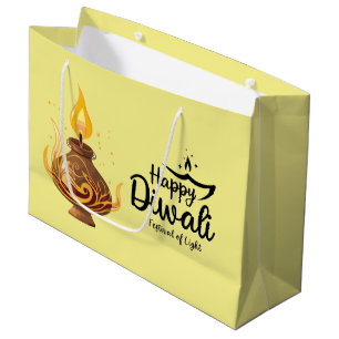 Yellow Diwali Oil Lamp Large Gift Bag