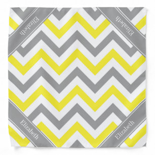 Yellow Dk Gray White LG Chevron Gray Name Monogram Bandana