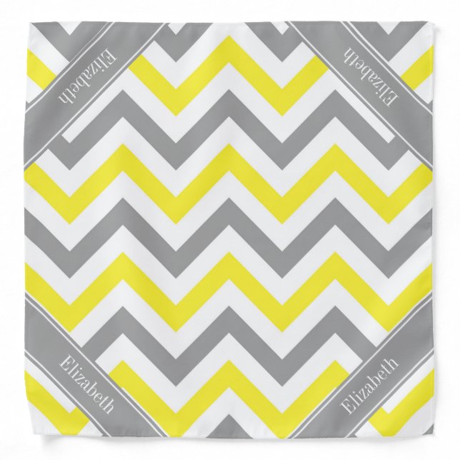 Yellow Dk Gray White LG Chevron Gray Name Monogram Bandana (Front)