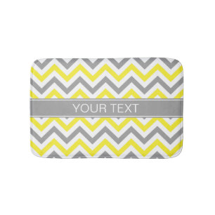 Yellow Dk Gray White LG Chevron Gray Name Monogram Bathroom Mat