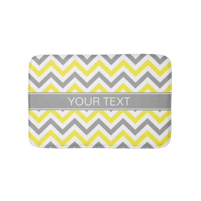 Yellow Dk Gray White LG Chevron Gray Name Monogram Bathroom Mat (Front)