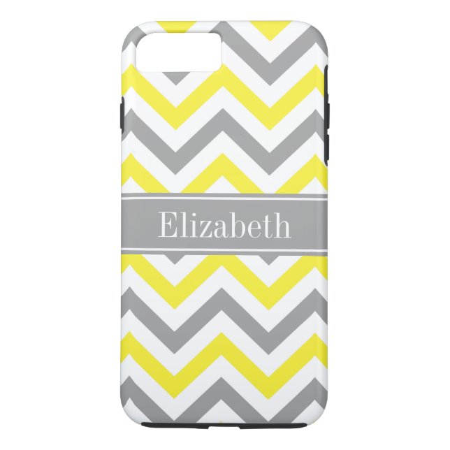 Yellow Dk Gray White LG Chevron Gray Name Monogram Case-Mate iPhone Case (Back)