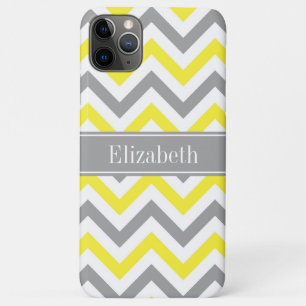 Yellow Dk Gray White LG Chevron Gray Name Monogram iPhone 11 Pro Max Case