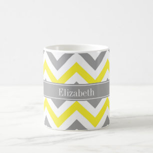 Yellow Dk Gray White LG Chevron Gray Name Monogram Coffee Mug
