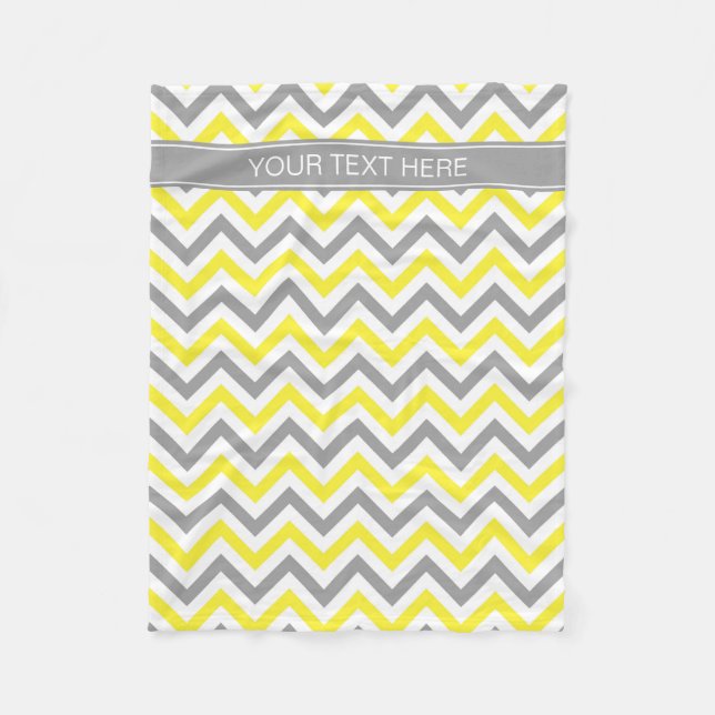 Yellow Dk Gray White LG Chevron Gray Name Monogram Fleece Blanket (Front)
