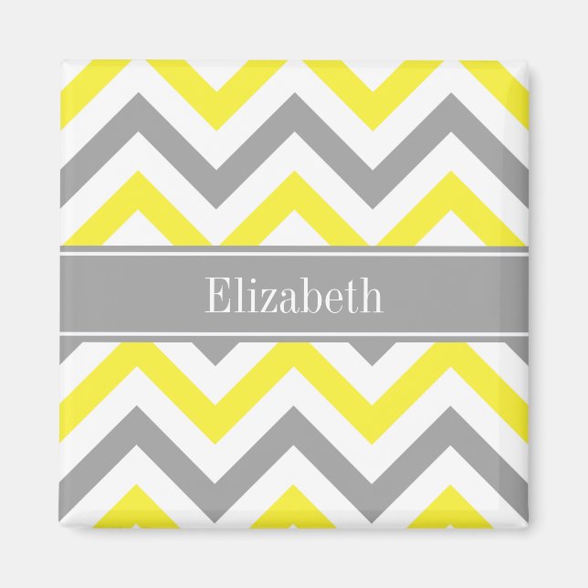 Yellow Dk Gray White LG Chevron Gray Name Monogram Magnet (Front)