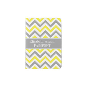 Yellow Dk Gray White LG Chevron Gray Name Monogram Passport Holder
