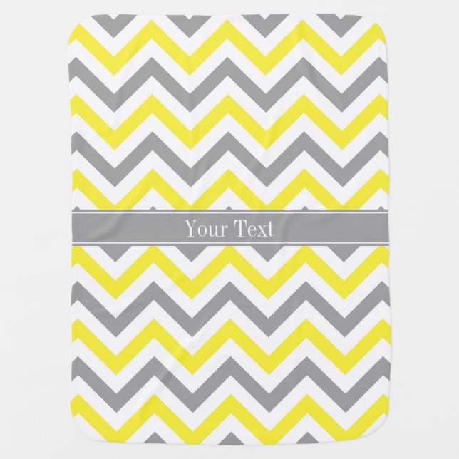 Yellow Dk Gray White LG Chevron Gray Name Monogram Stroller Blanket (Front)