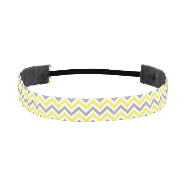 Yellow, Dk Gray Wht Large Chevron ZigZag Pattern Athletic Headband (Front)