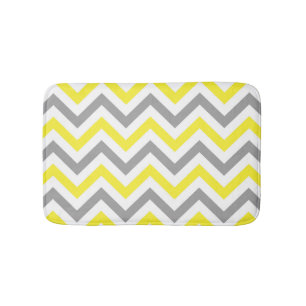 Yellow, Dk Gray Wht Large Chevron ZigZag Pattern Bath Mat