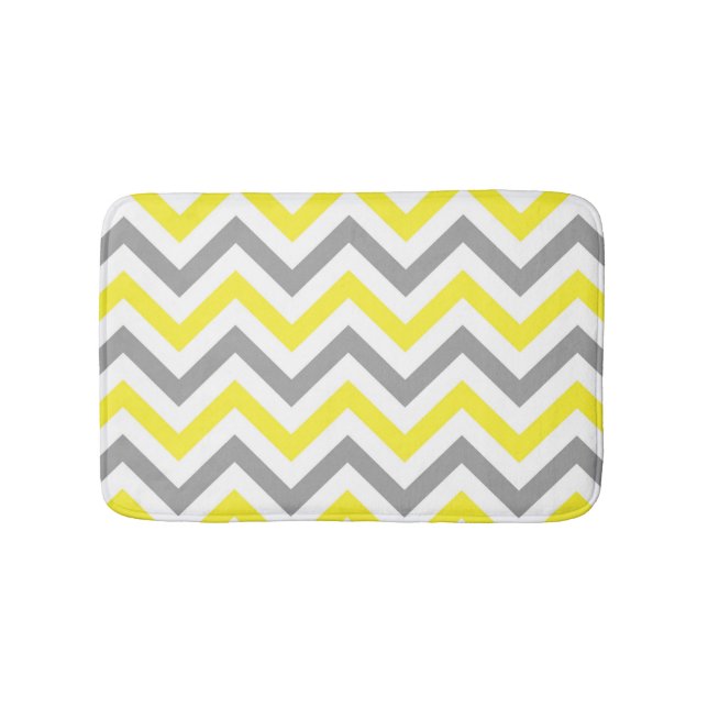 Yellow, Dk Gray Wht Large Chevron ZigZag Pattern Bath Mat (Front)