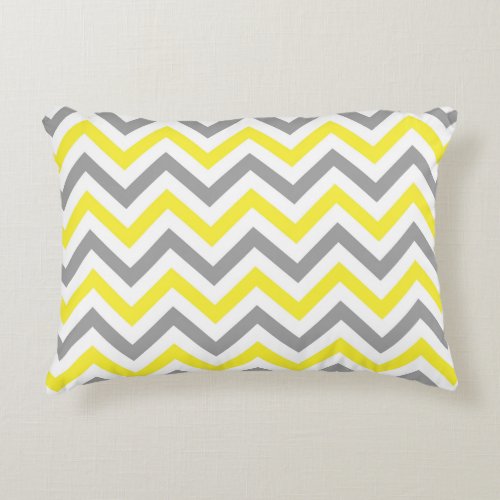 Yellow Dk Gray Wht Large Chevron ZigZag Pattern Decorative Pillow