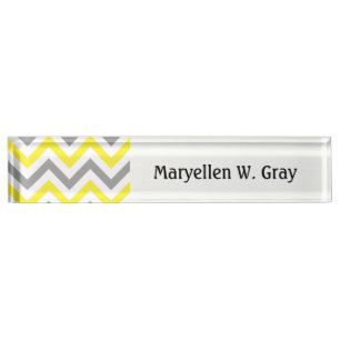 Yellow, Dk Gray Wht Large Chevron ZigZag Pattern Desk Name Plate