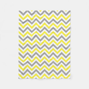 Yellow, Dk Gray Wht Large Chevron ZigZag Pattern Fleece Blanket
