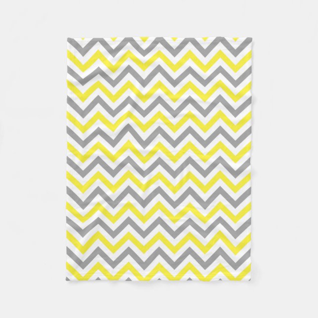 Yellow, Dk Gray Wht Large Chevron ZigZag Pattern Fleece Blanket (Front)