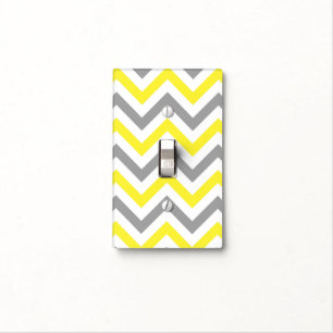 Yellow, Dk Gray Wht Large Chevron ZigZag Pattern Light Switch Cover