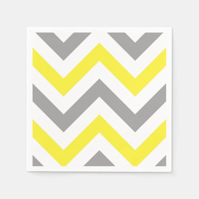 Yellow, Dk Gray Wht Large Chevron ZigZag Pattern Paper Napkins (Front)