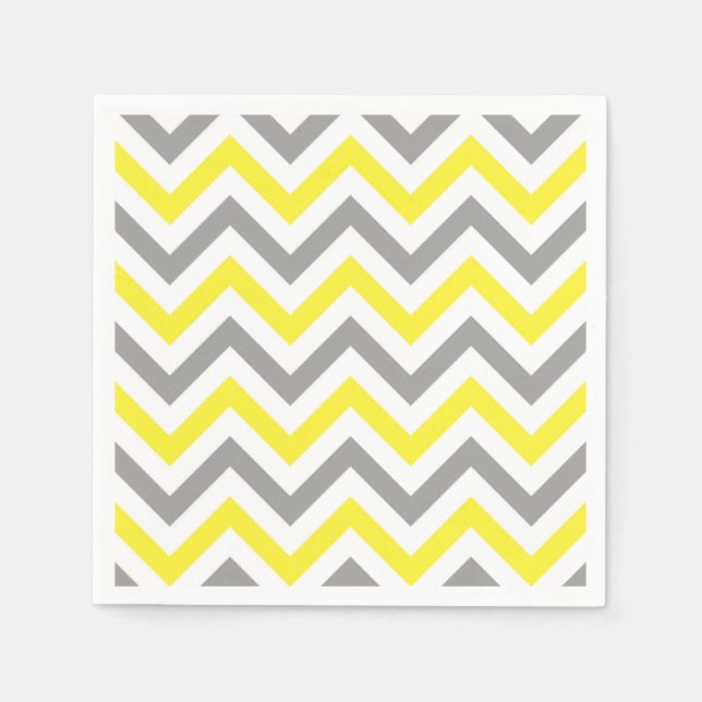Yellow, Dk Gray Wht Large Chevron ZigZag Pattern Paper Napkins (Front)