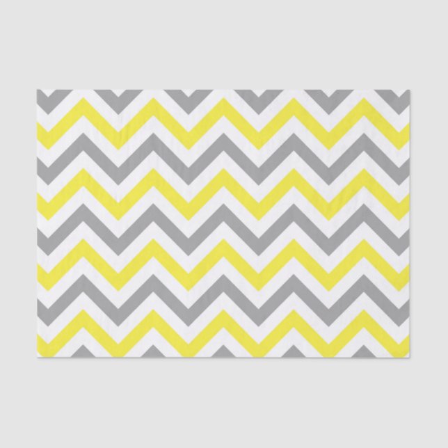 Yellow, Dk Gray Wht Large Chevron ZigZag Pattern Tissue Paper (Front)