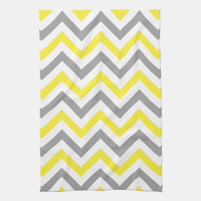 Yellow, Dk Gray Wht Large Chevron ZigZag Pattern Towel (Vertical)