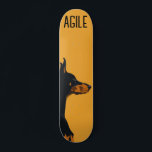 Yellow Doberman Skateboard<br><div class="desc">This coaster features an illustration of a young Doberman over bright yellow background with the customizable default text "agile". This is a great design for Doberman owners,  dog owners,  and dog lovers.</div>