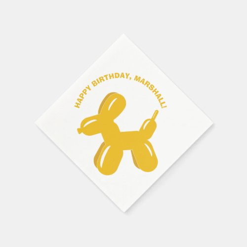 Yellow Dog Balloon Animal Birthday Party Napkins