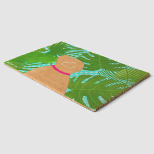 Yellow Dog  Green Tropical Island Custom Fiber Doormat