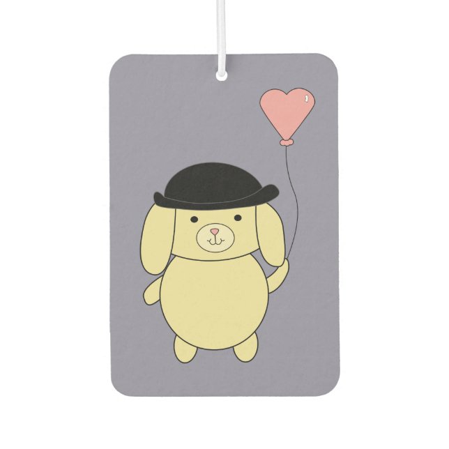 Yellow Dog in Bowler Hat with Heart Balloon Air Freshener (Front)