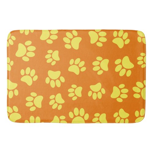 Yellow Dog Paw Prints All Over Orange Bath Mat