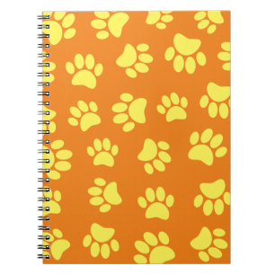 Yellow Dog Paw Prints All Over Orange Notebook