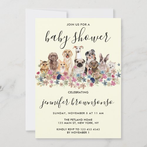 Yellow Dogs Pet Family celebration Baby Shower Invitation