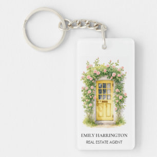 Yellow Door Watercolor Logo Real Estate Agent Keychain