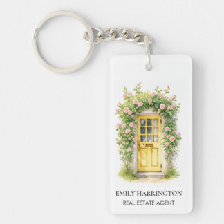 Yellow Door Watercolor Logo Real Estate Agent Keychain
