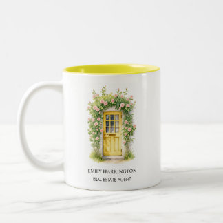 Yellow Door Watercolor Logo Real Estate Agent Two-Tone Coffee Mug