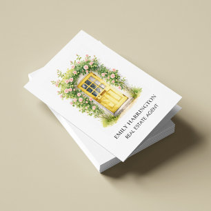Yellow Door Watercolor QR Code Real Estate Agent Business Card