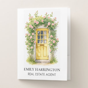 Yellow Door Watercolor Real Estate Agent Pocket Folder