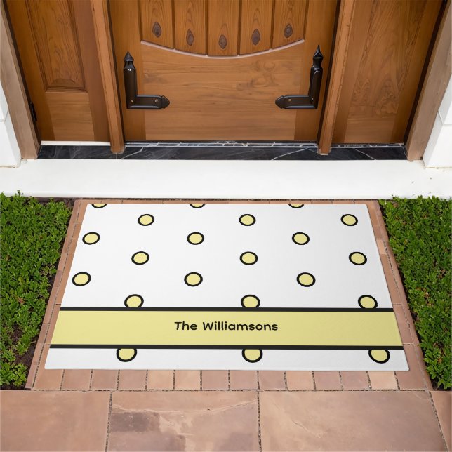 Yellow Dots Black Outline Pattern Personaliz Doormat (Outdoor)